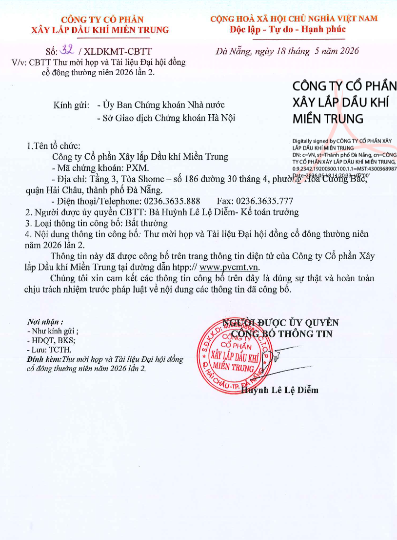 Thư mời họp và Tài liệu Đại hội Cổ đông thường niên năm 2026 lần 2