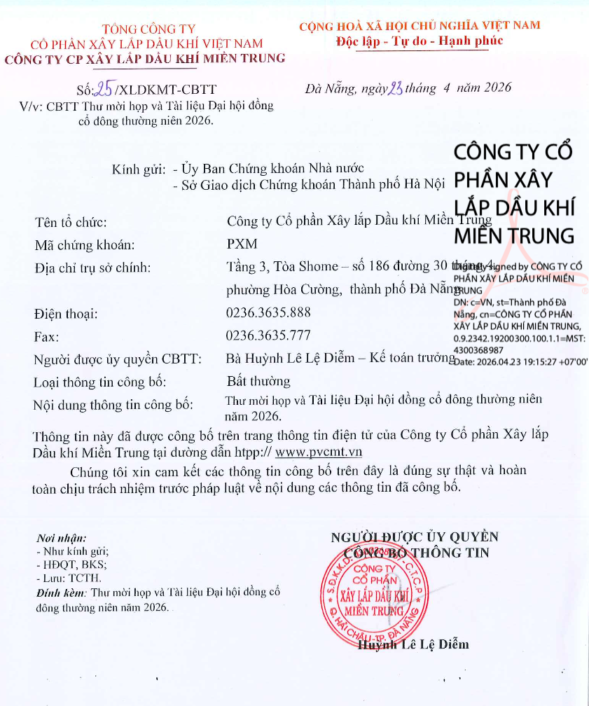 Thư mời họp và Tài liệu Đại hội Cổ đông thường niên năm 2026